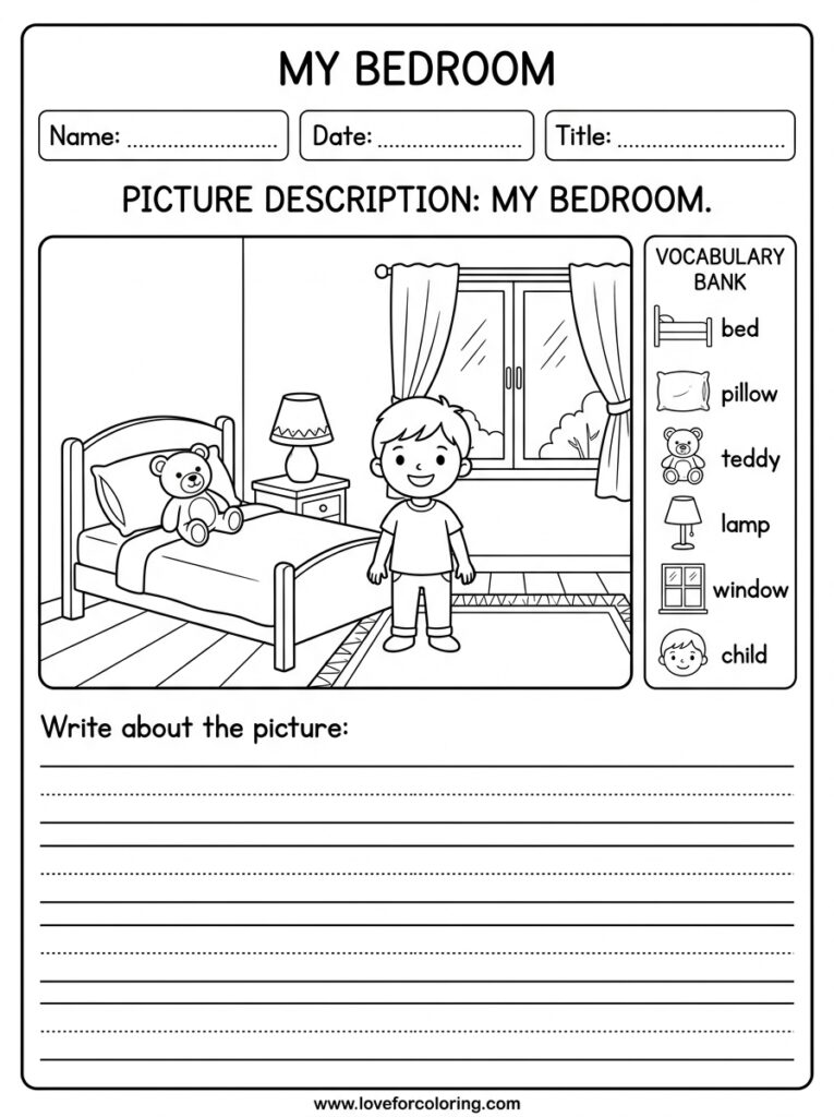 My bedroom picture description worksheet