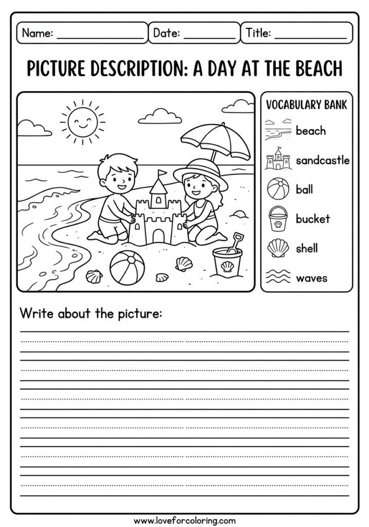 At the beach worksheets