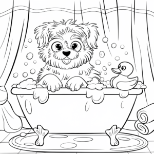 Bathing Puppy Coloring Page