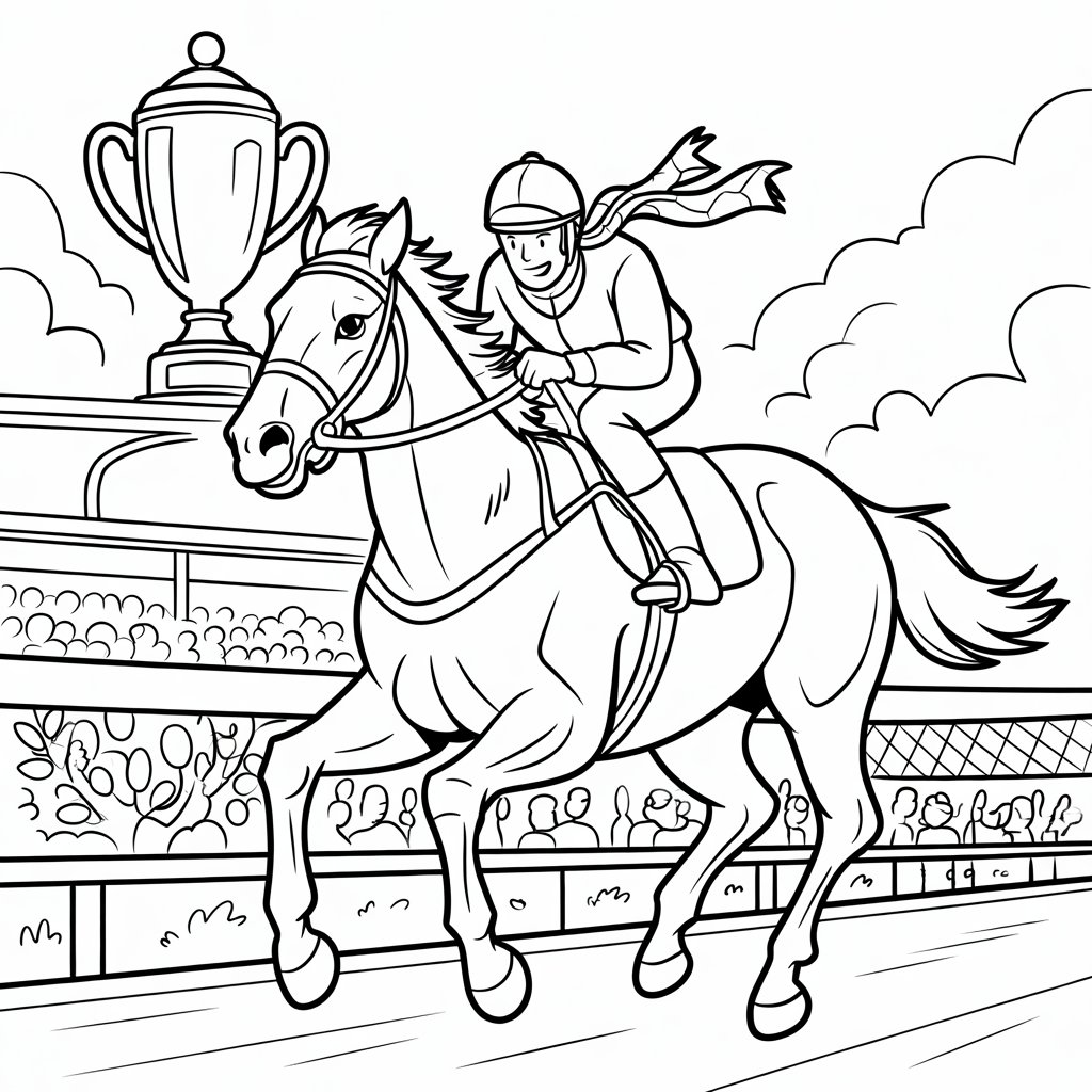 Horse and Jokey Coloring Page