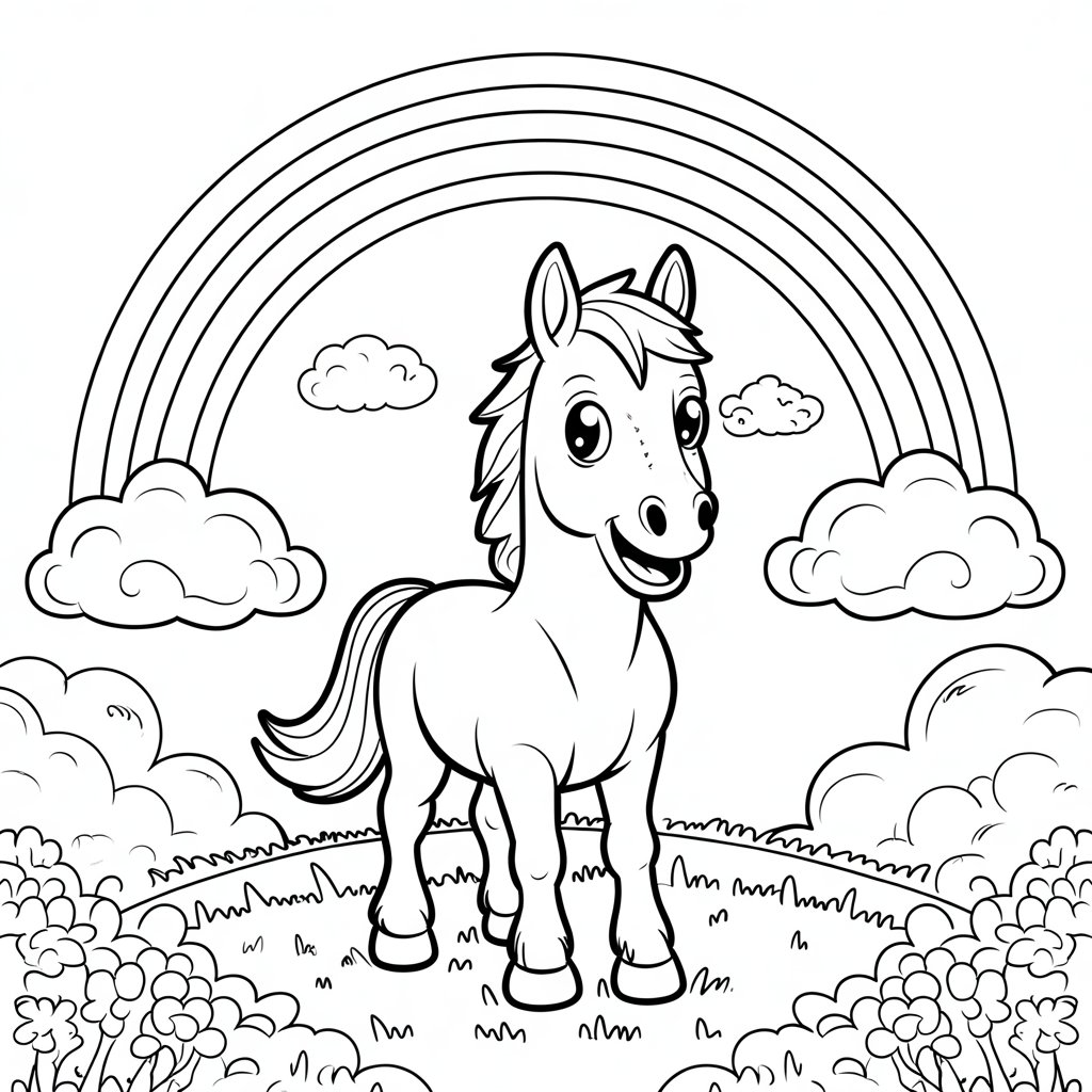 A cheerful horse coloring page