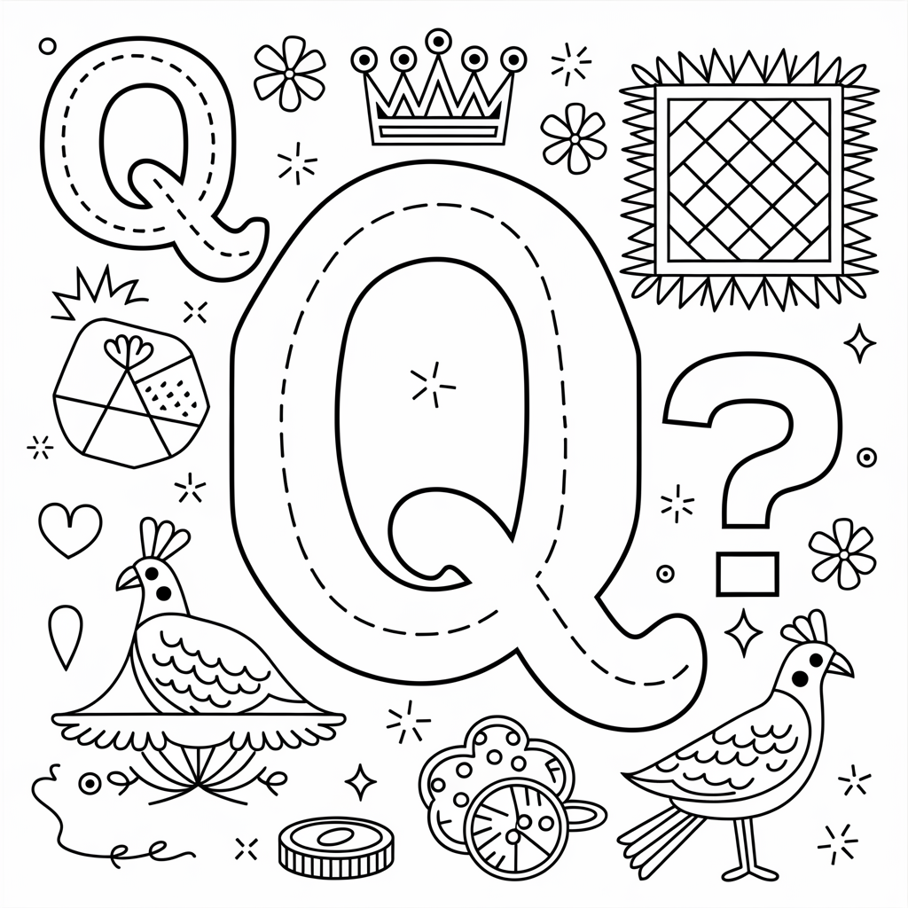 Q is for Queen and Quilt Coloring Fun