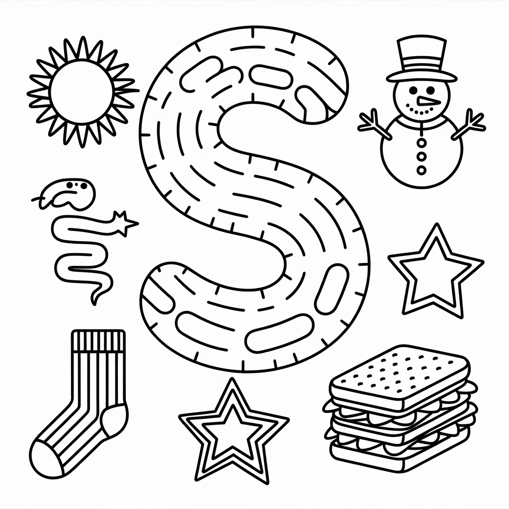 S is for Sun and Snowman Coloring Fun