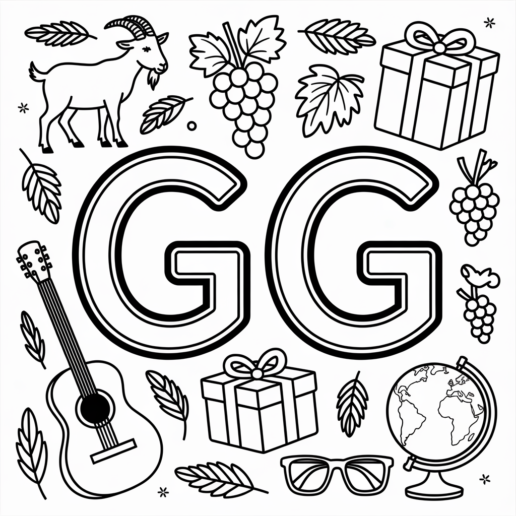 G is for Grapes, Gift & Goat Coloring Fun