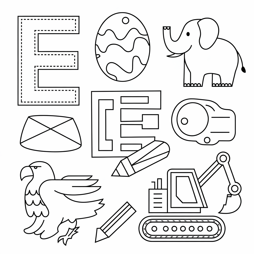 E is for Elephant and Egg Coloring Fun