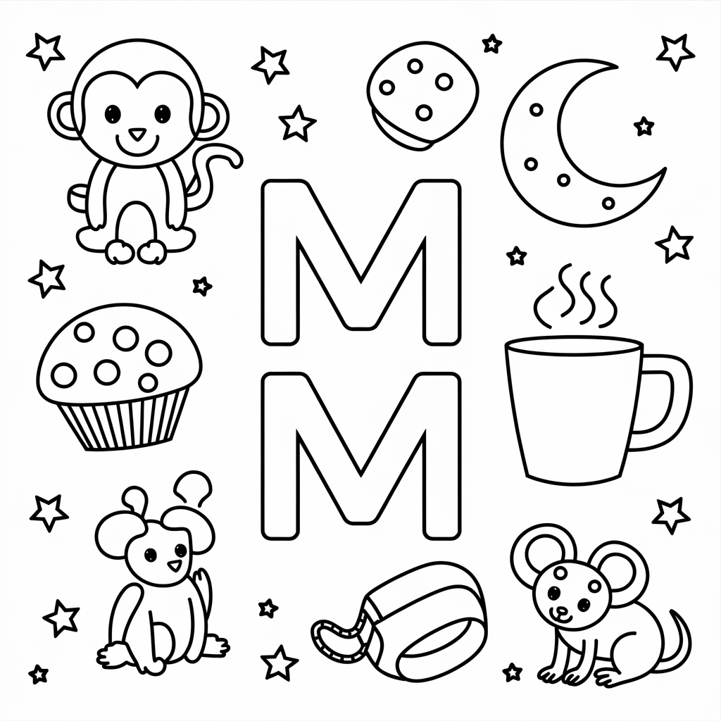 M is for Monkey and Muffin Coloring Fun