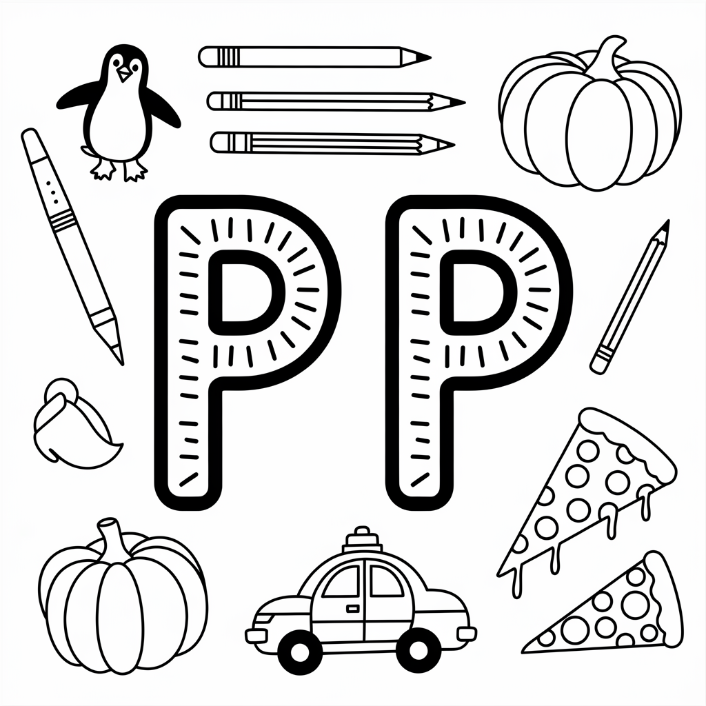 P is for Penguin and Paint Coloring Page