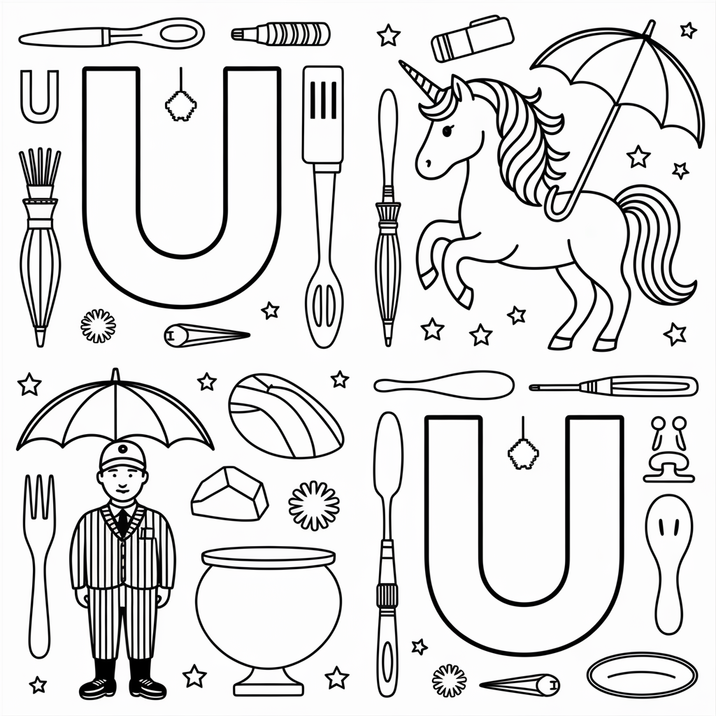 U is for Umbrella and Unicorn Coloring Fun