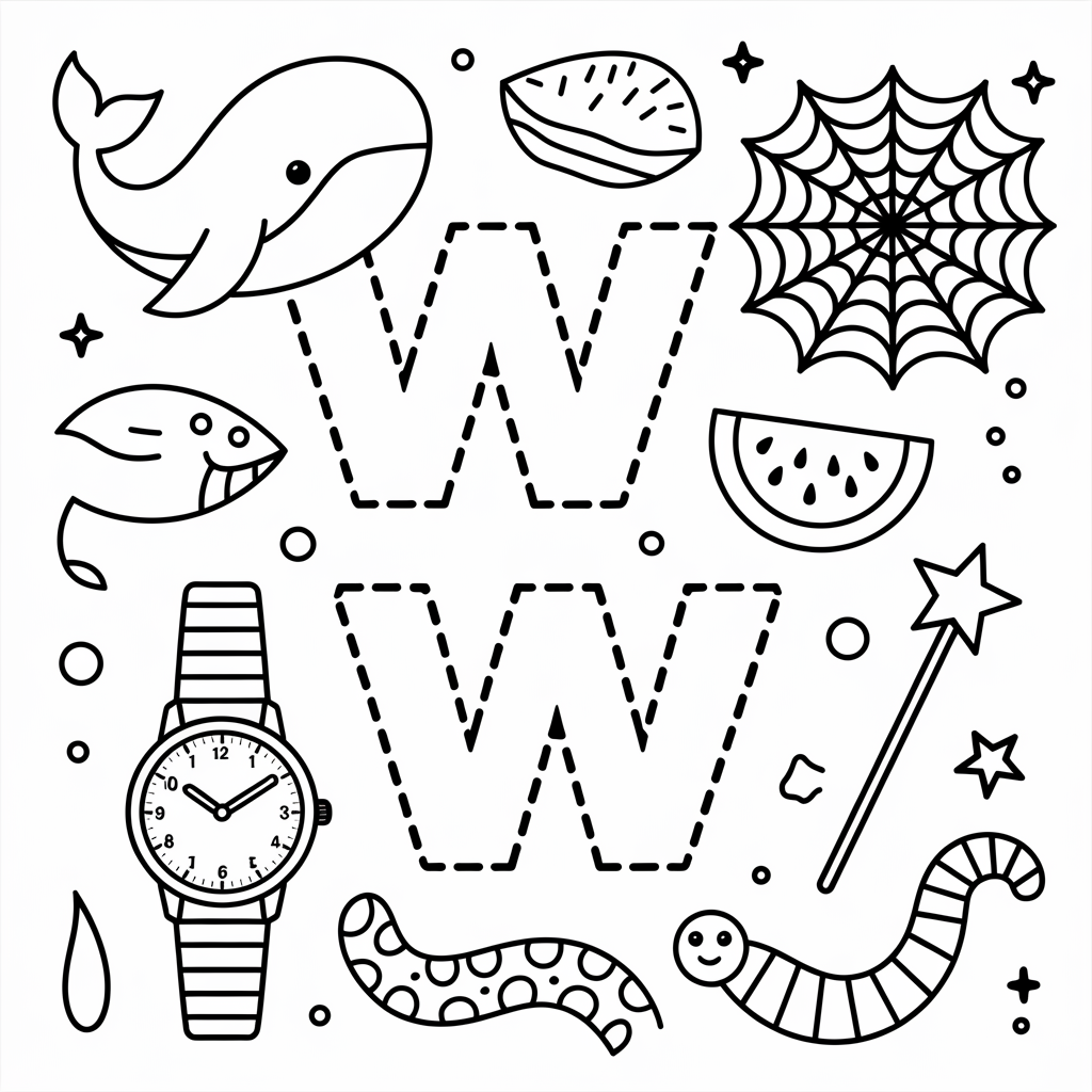 W is for Whale and Web Coloring Fun