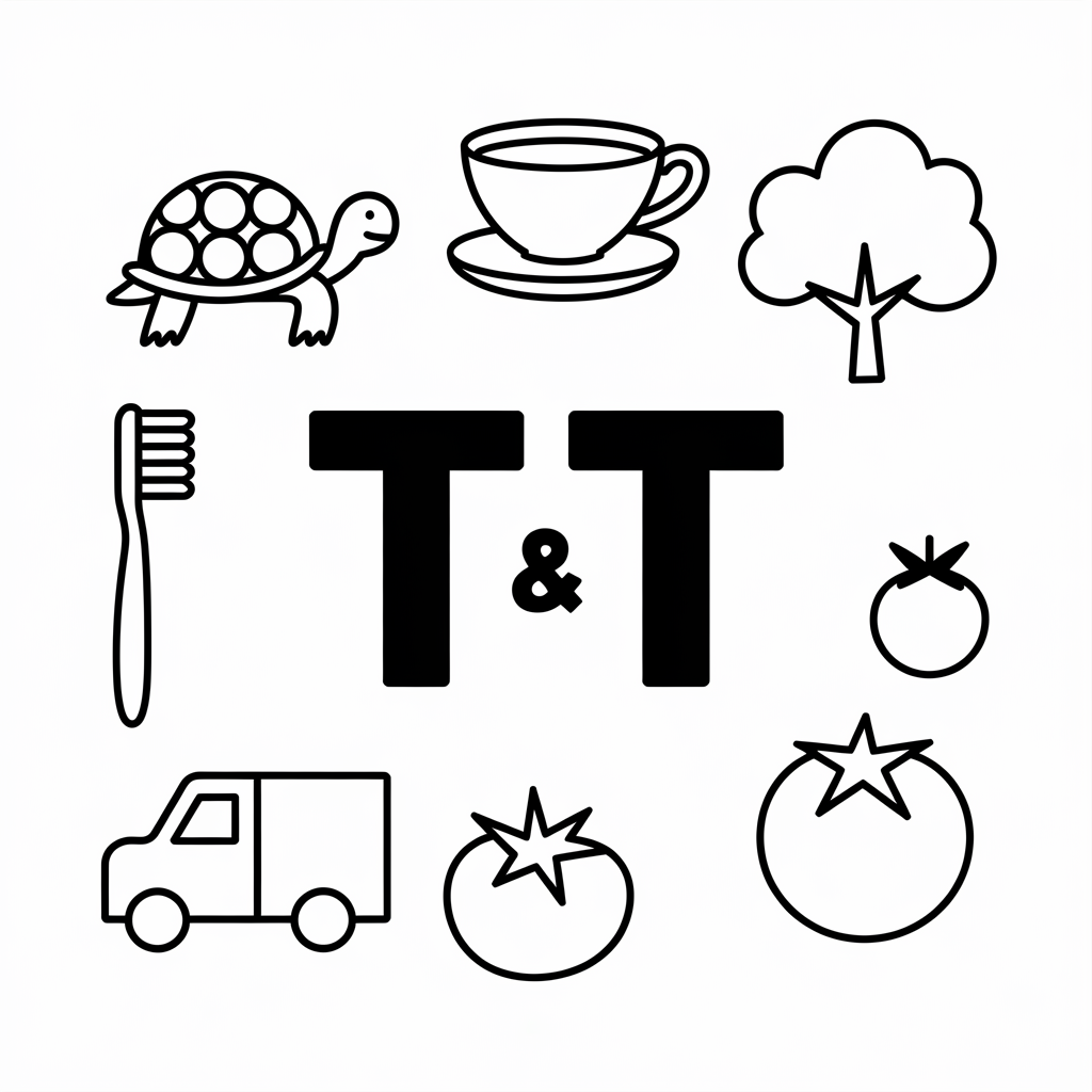 T is for Turtle and Teacup Coloring Page