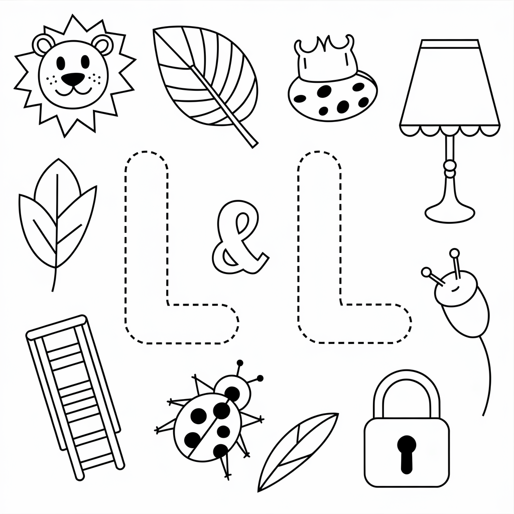 L is for Lamp and Lion Coloring Page