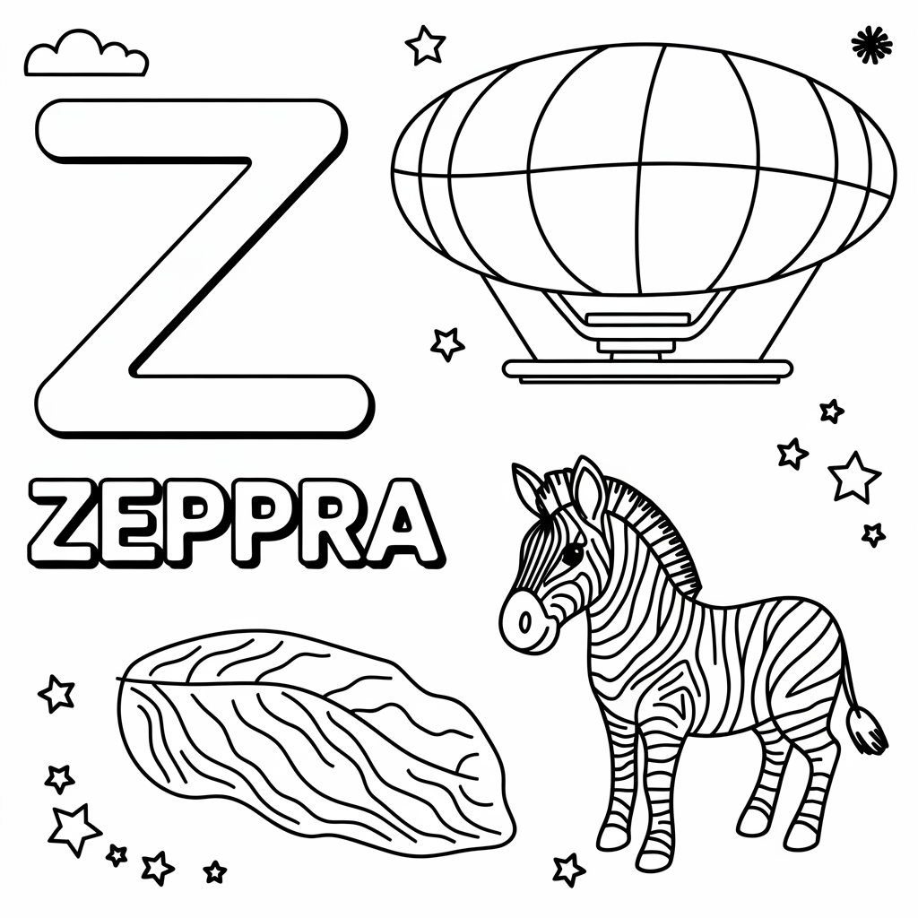Z is for Zebra and Zeppelin Coloring Page