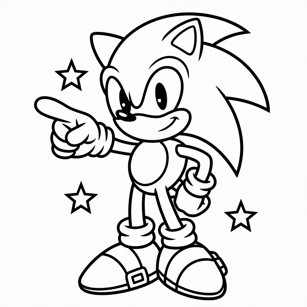 Sonic Pointing with Stars Coloring Sheet