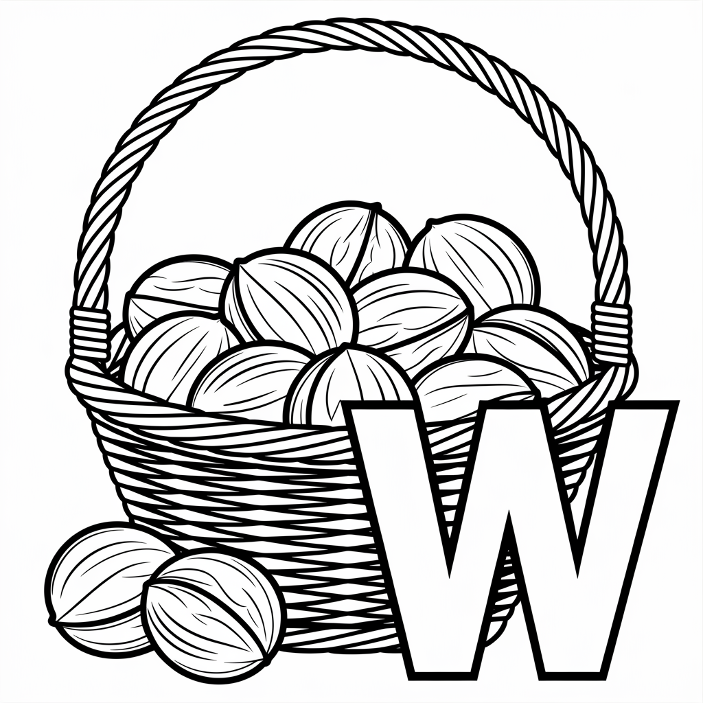 W is for Walnuts" Coloring Page for Kindergarten