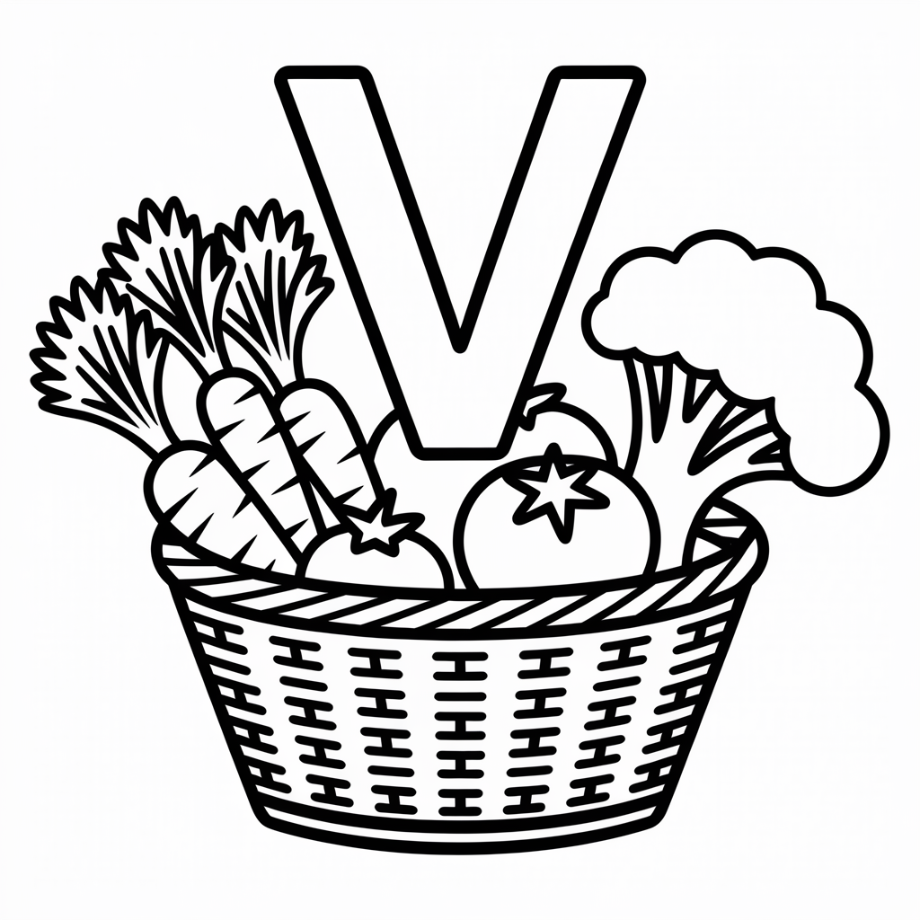 Vibrant “V is for Vegetables” Coloring Pages for Kids
