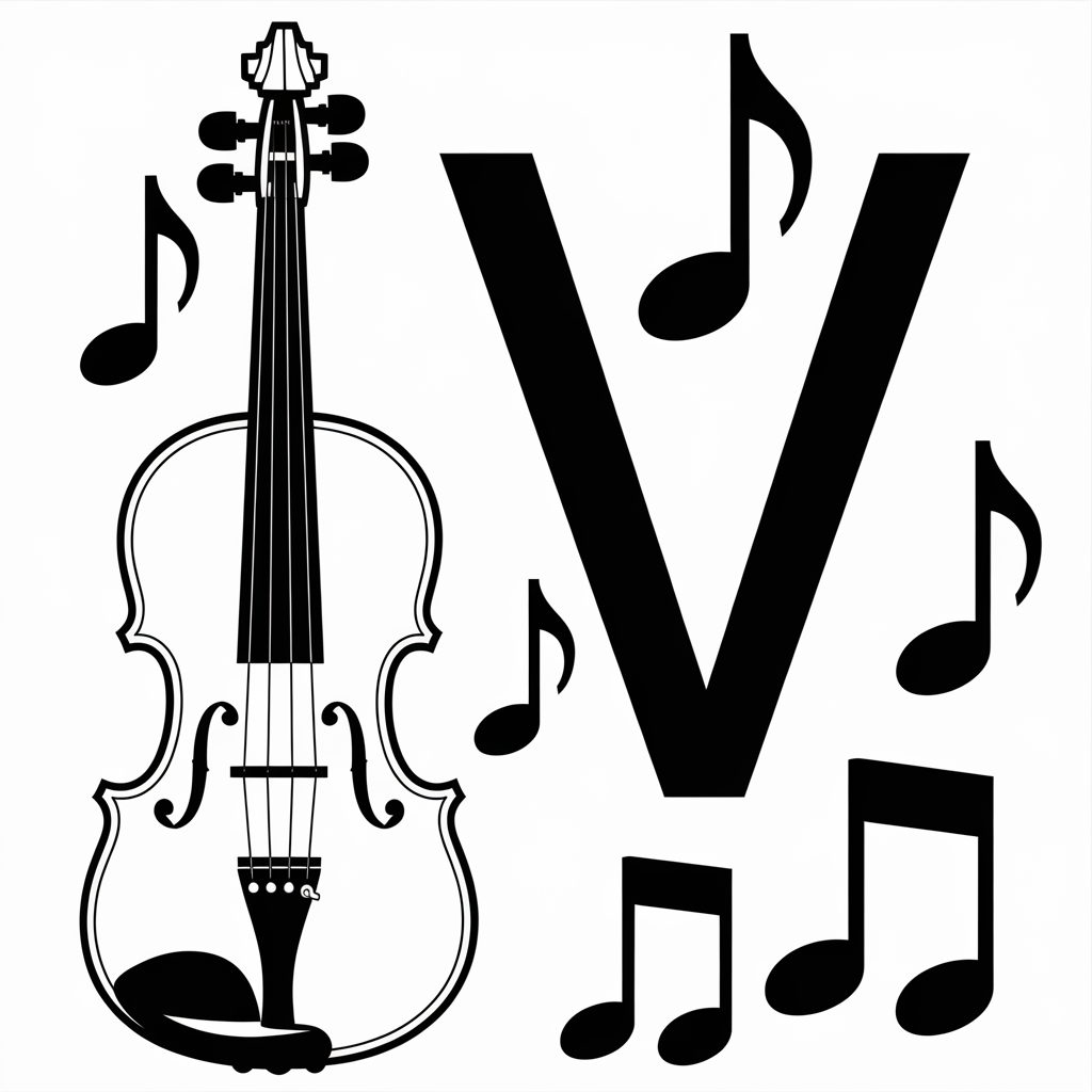 Cute “V is for Violin” Coloring Pages