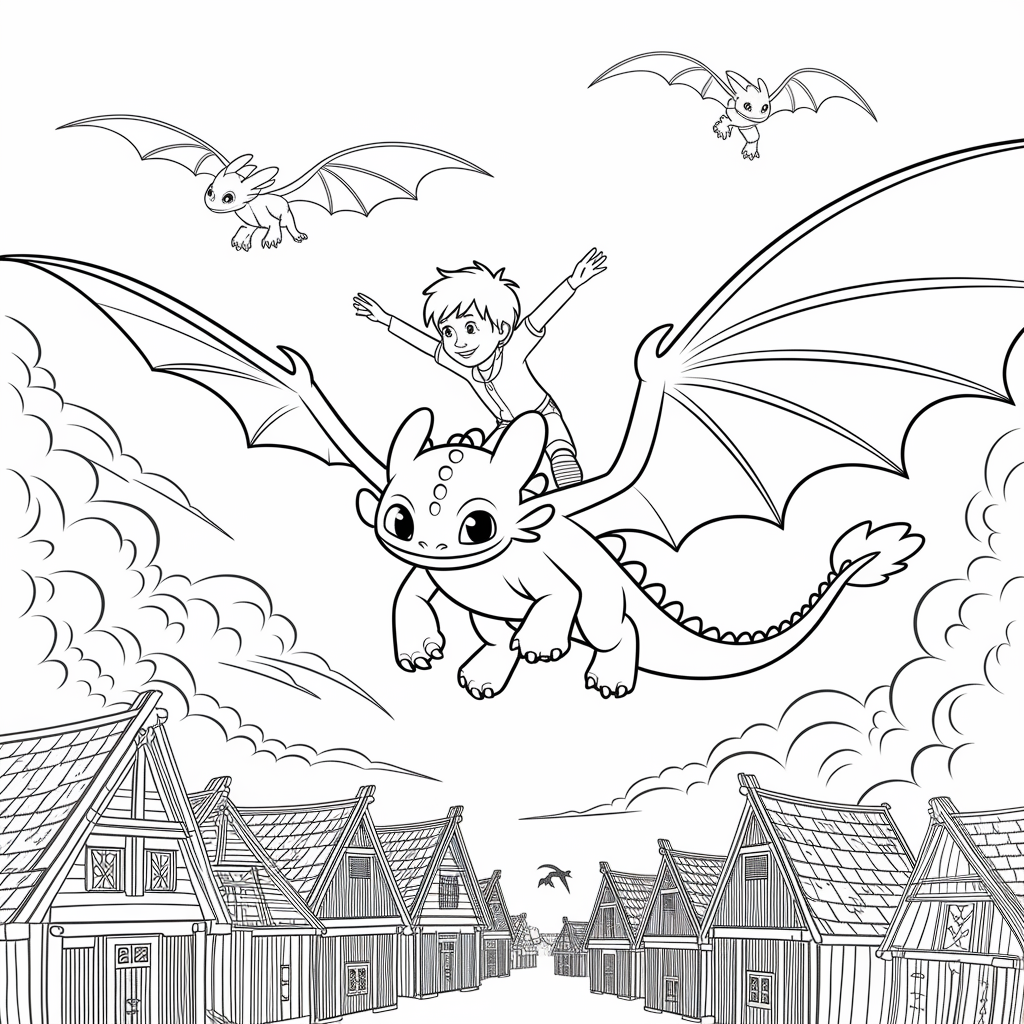 Toothless and Hiccup Flying Over Berk