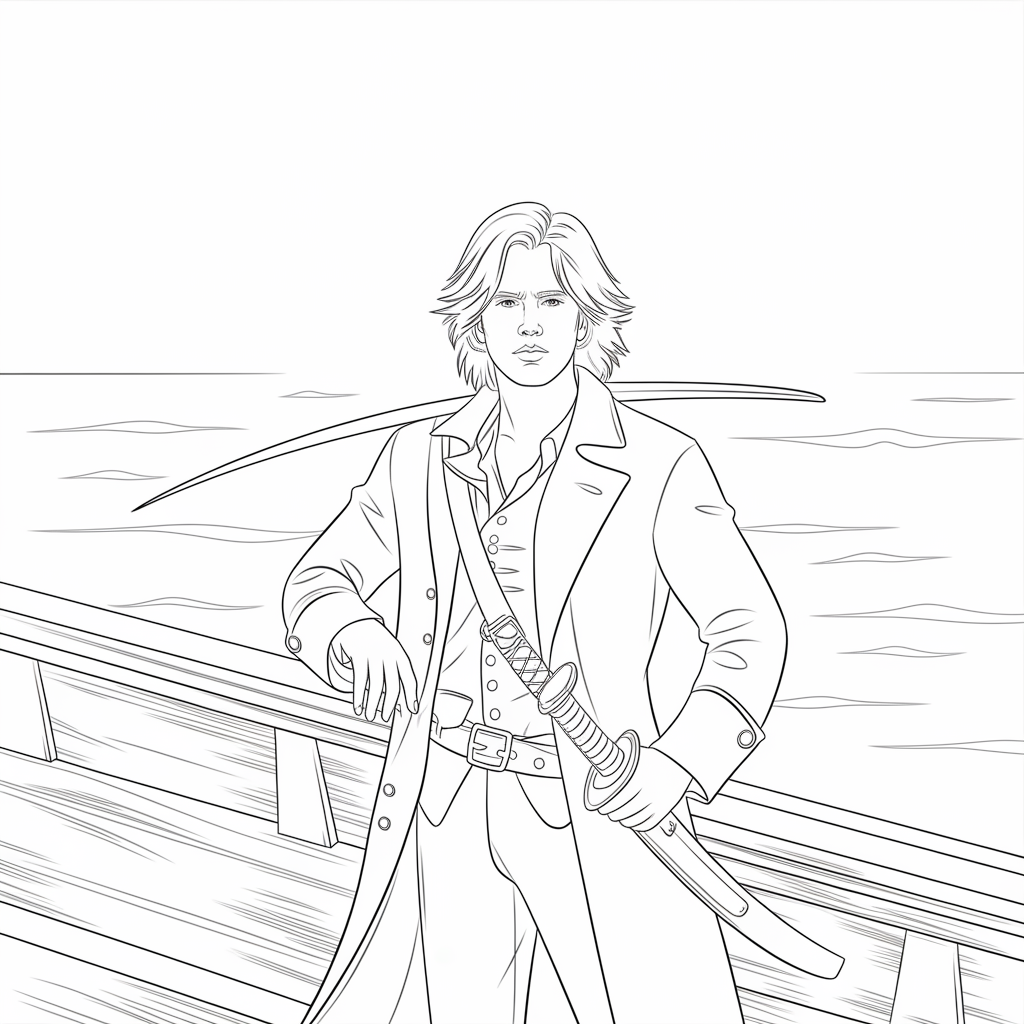  Red Hair Pirate with SwordLuffy and Zoro Duo Pose Coloring Page