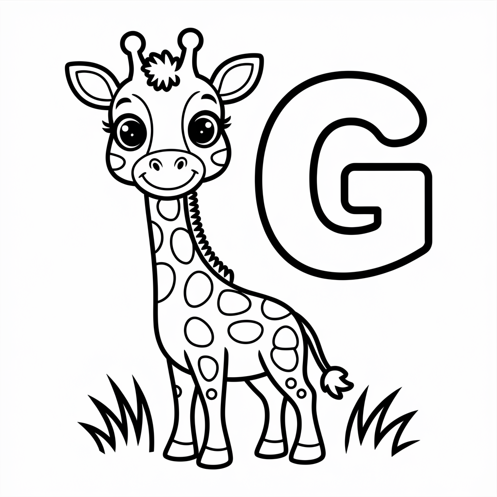 Cute G is for Giraffe Coloring Pages Free Printable