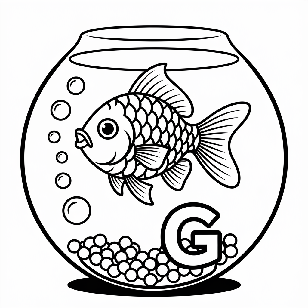 Adorable G is for Goldfish Coloring Pages Free