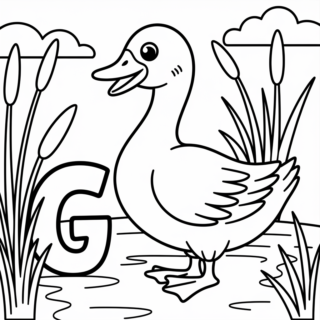 Playful G is for Goose Coloring Pages for Kids