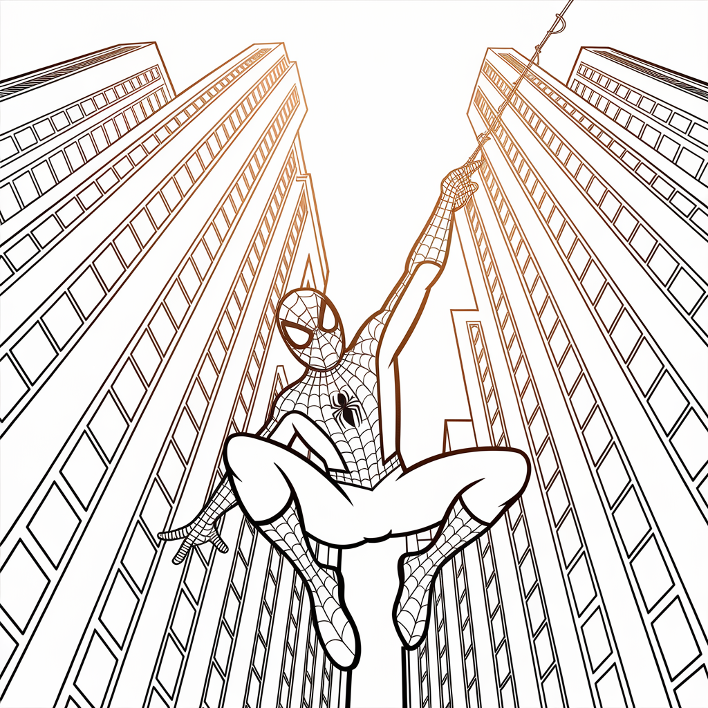 Spider-Man Swinging Through New York Coloring Page