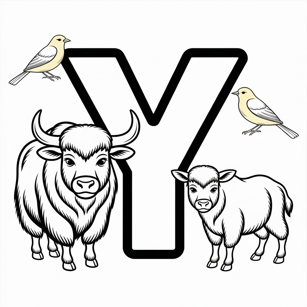 Fun Letter Y Coloring Sheet with Animals