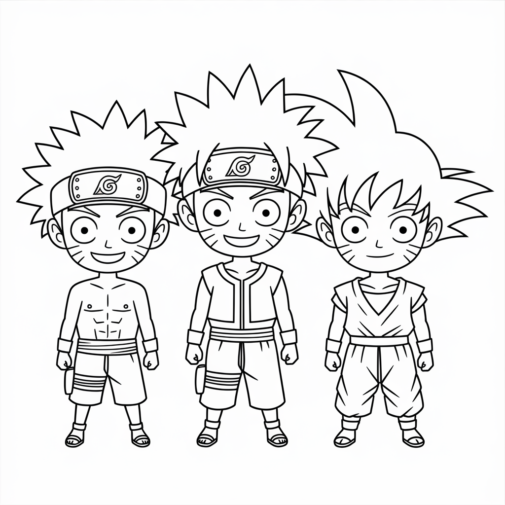  Luffy, Naruto, Goku in Chibi FormAnime Heroes Battle Pose