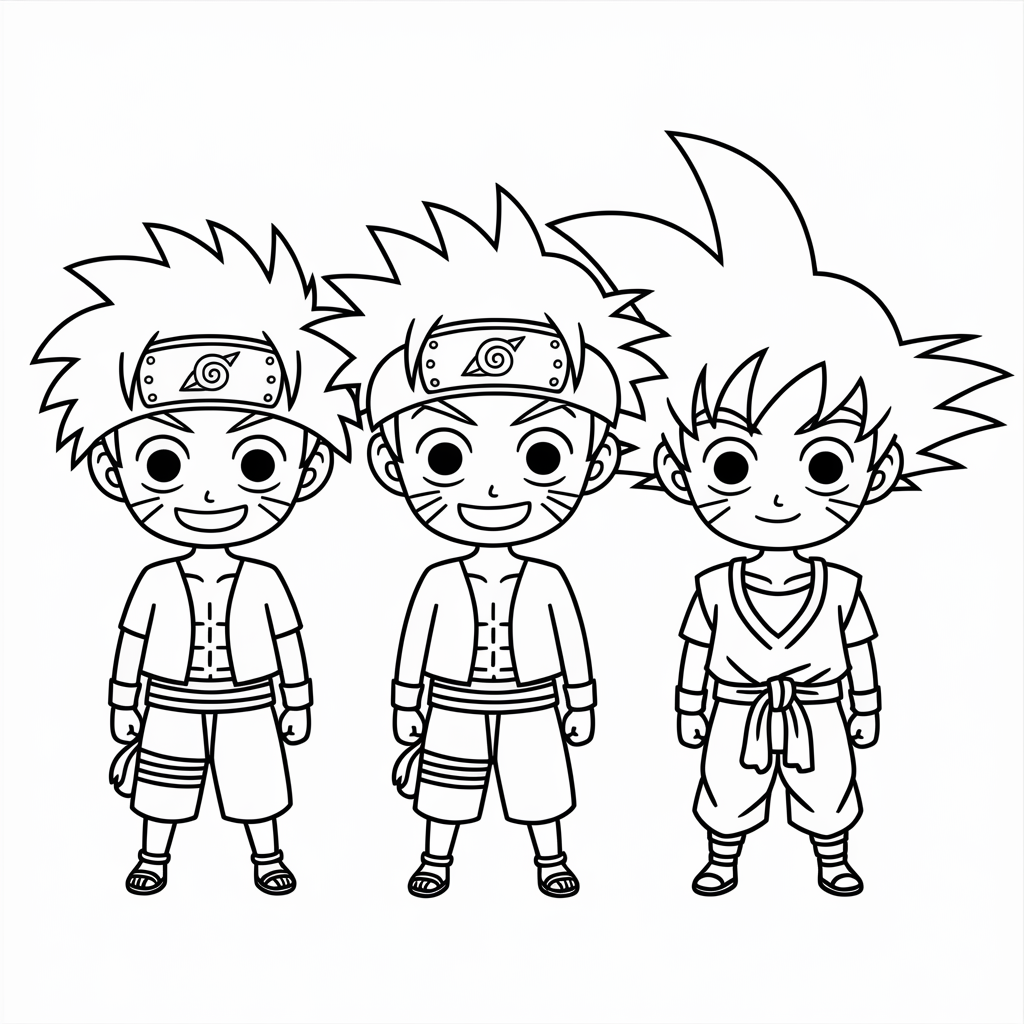 Luffy, Naruto, DekuAnime Villains Coloring Page 
