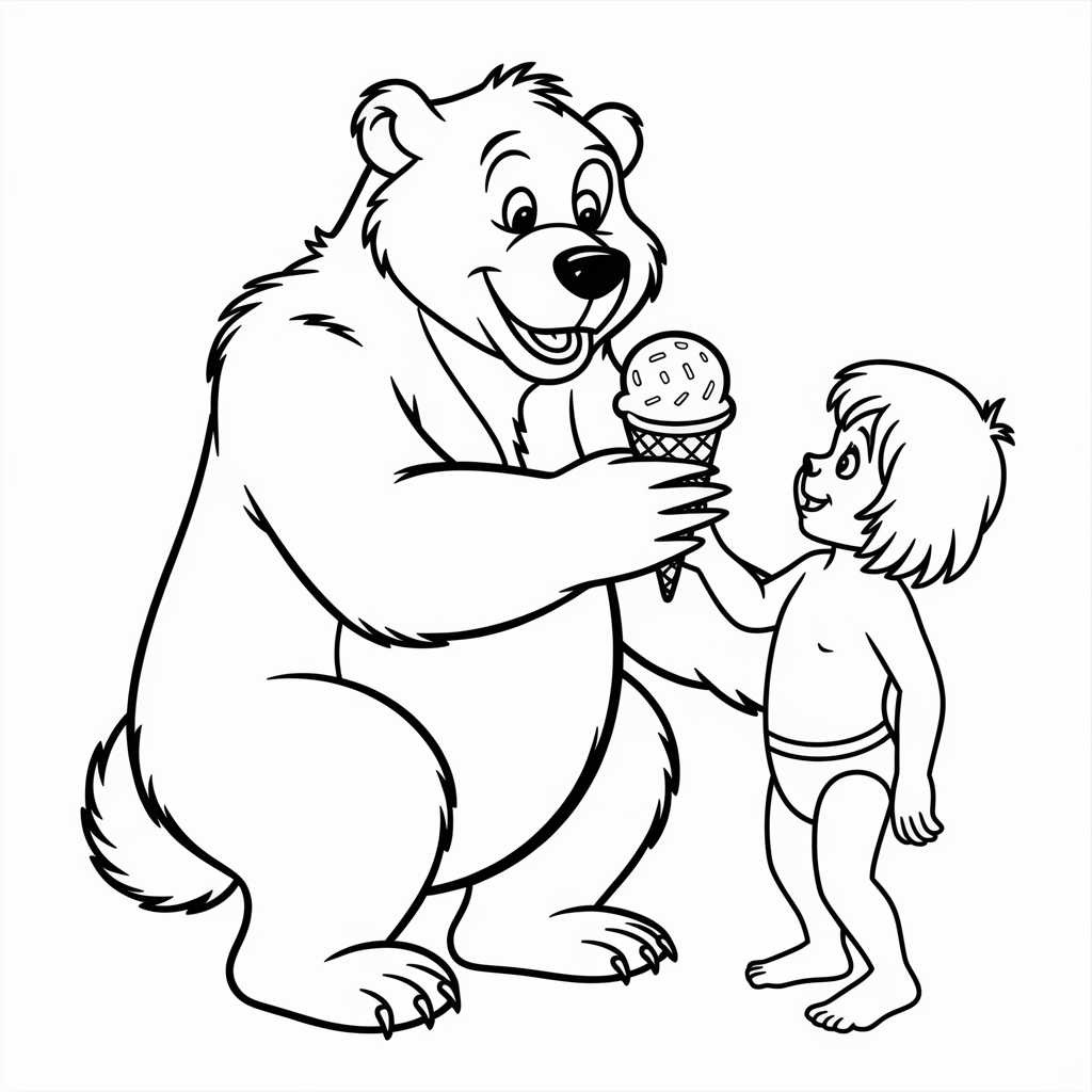 Jungle Book Ice Cream Sharing Coloring Page