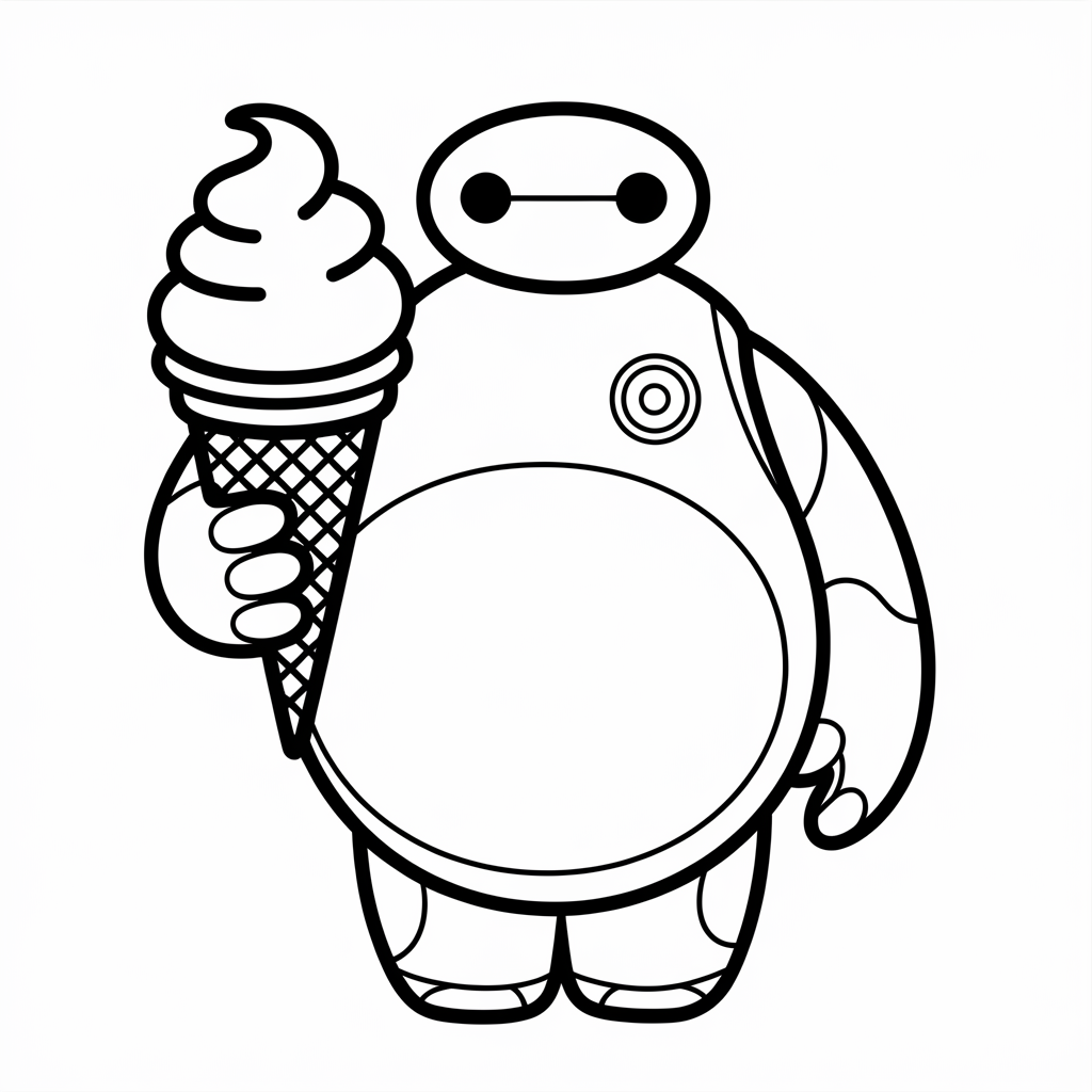  Baymax with Giant Ice Cream Coloring Page