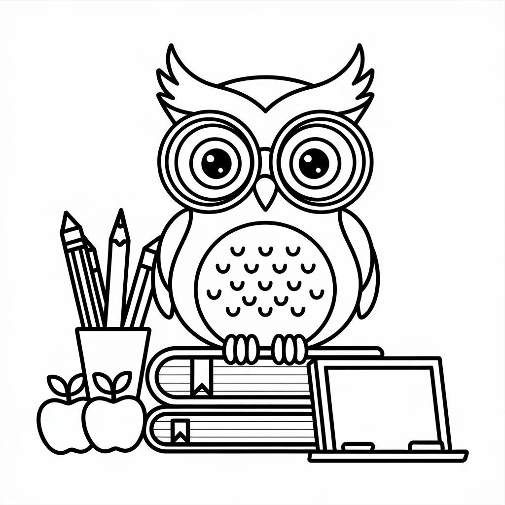  Wise Owl with Books Coloring Page