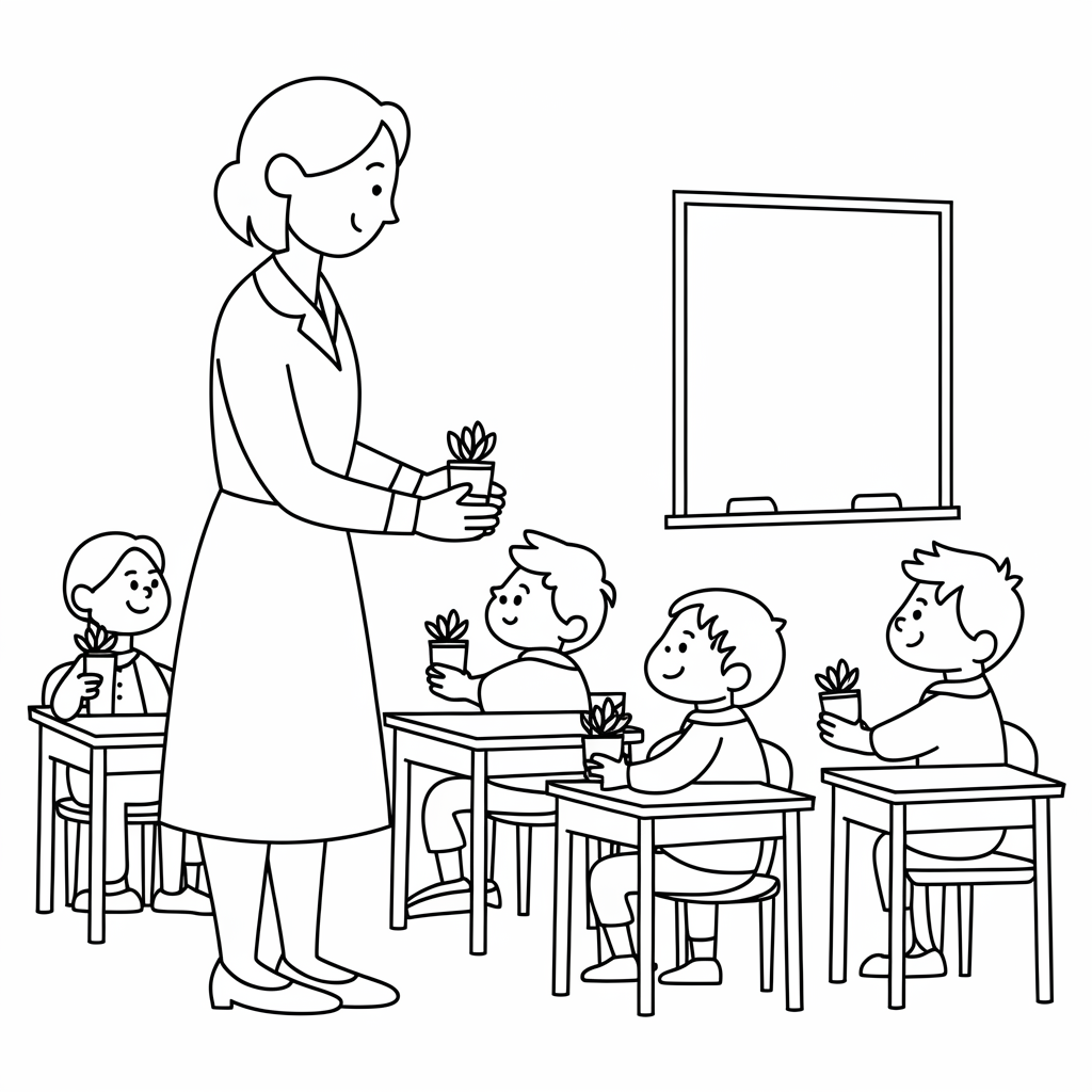 Teacher Giving Welcome Gifts Coloring Page