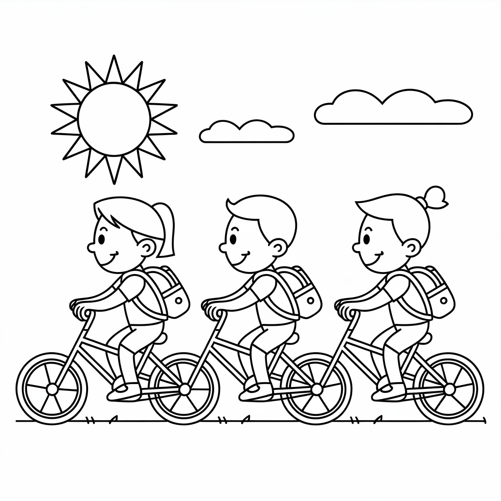 . Kids Riding Bikes to School Coloring Page