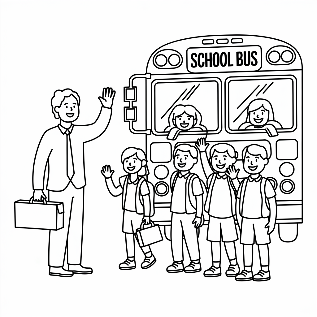 Boarding the School Bus Coloring page