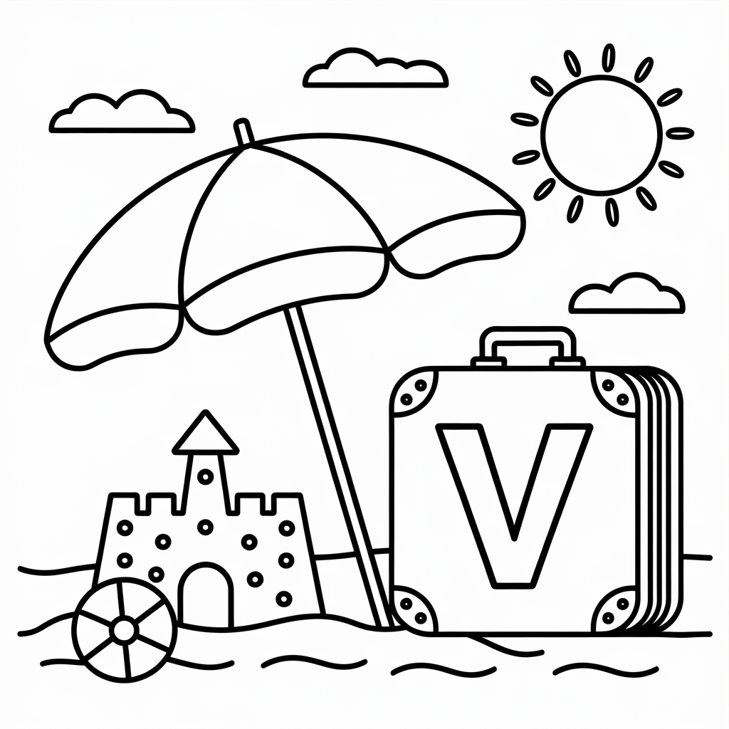 Fun “V is for Vacation” Coloring Pages