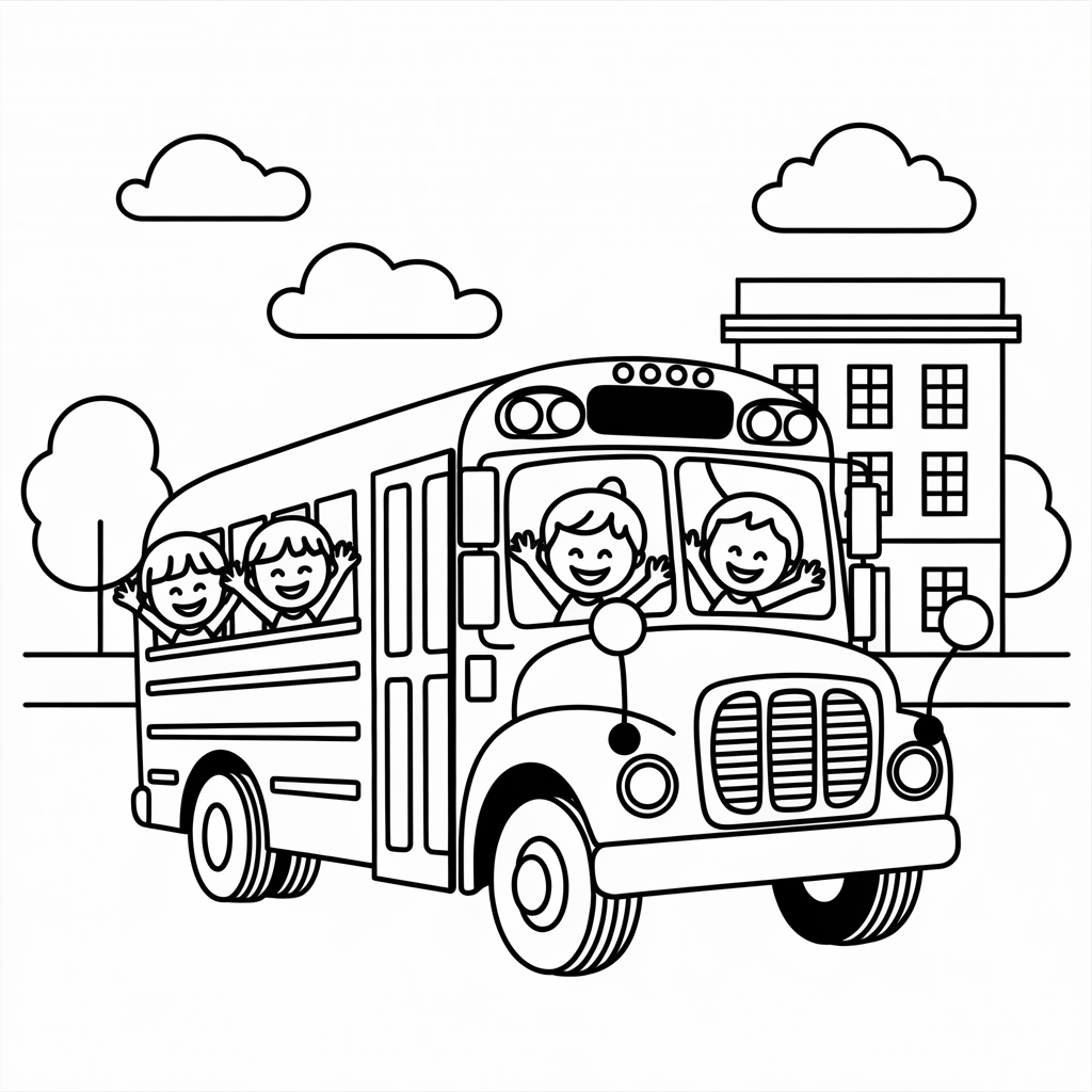 School Bus Arrival Coloring Page