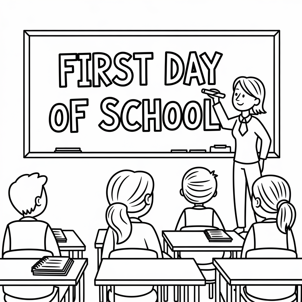  First Day of School Chalkboard Coloring Page