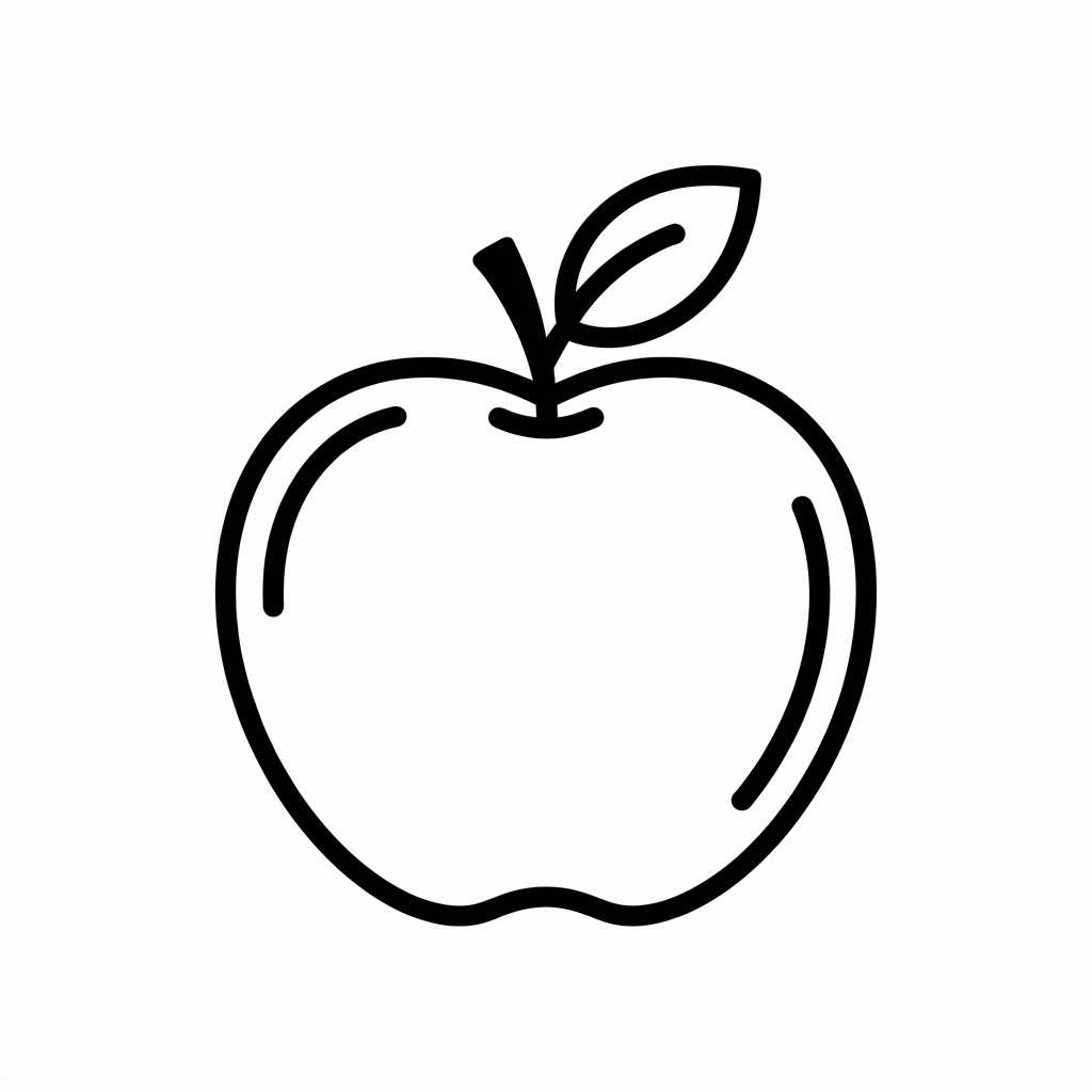Realistic Apple Coloring Page with Leaf