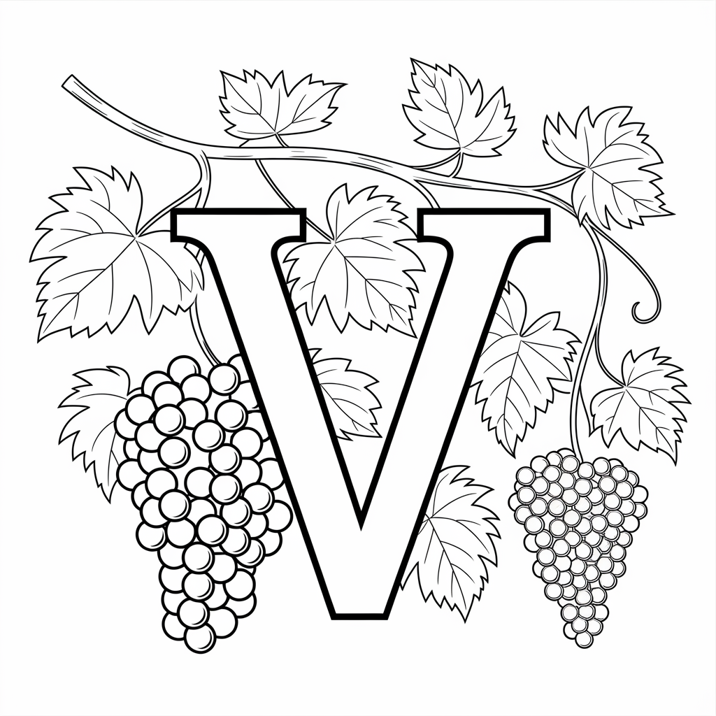 Unique “V is for Vine” Coloring Pages