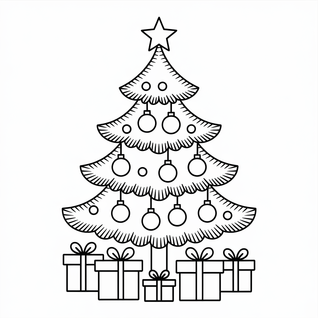 Christmas Tree with Gifts Coloring Page –