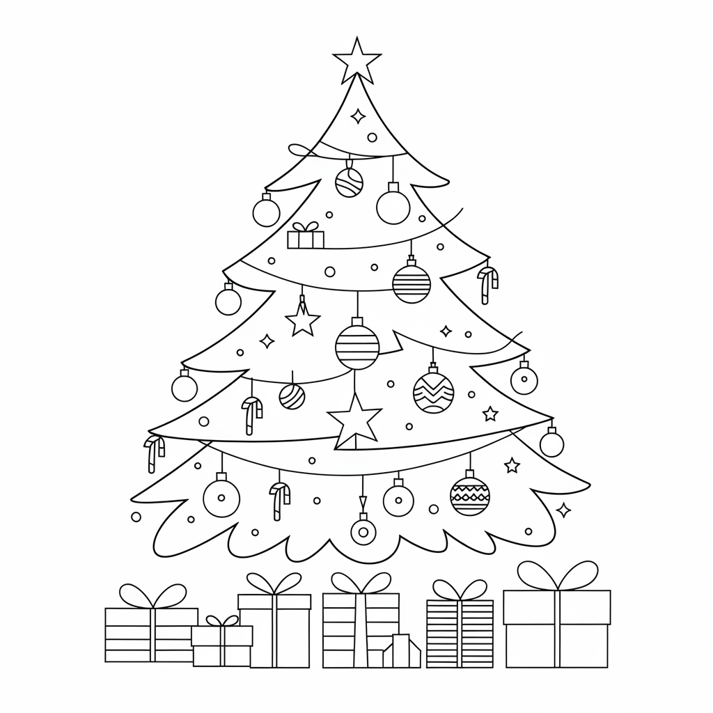 Christmas Tree Coloring Pages for Adults and Kids 