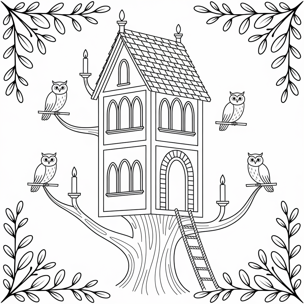 Treehouse with Swimming Pool Coloring Page