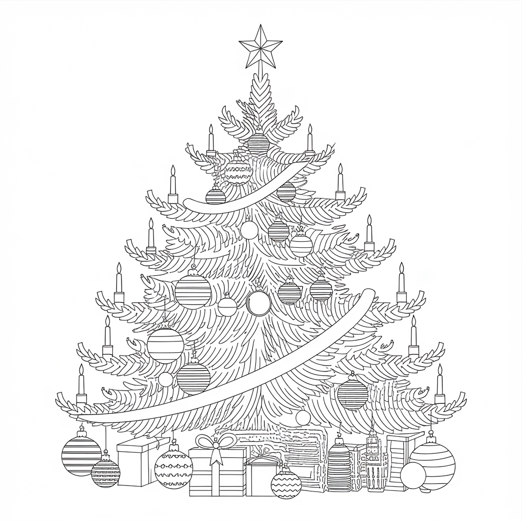 Easy Christmas Tree Coloring Pages 