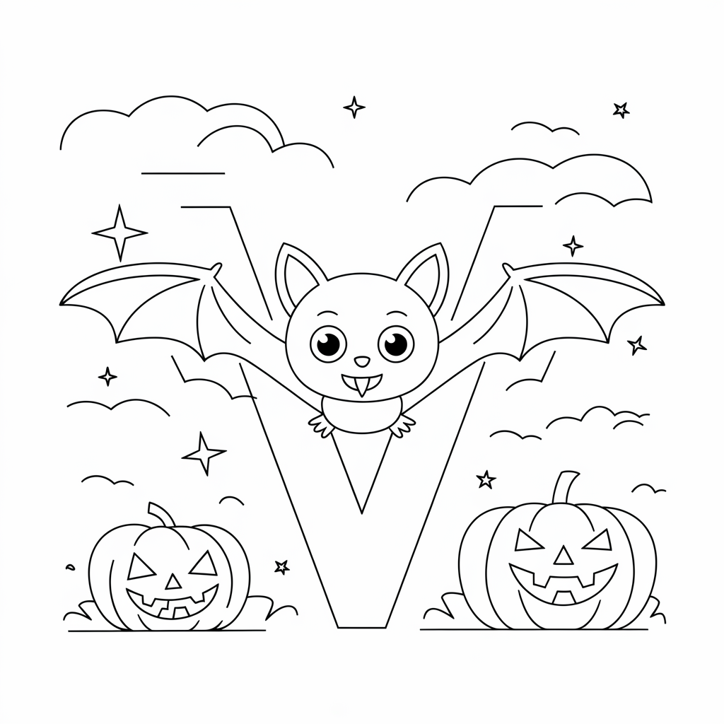 Cute “V is for Vampire Bat” Coloring Pages