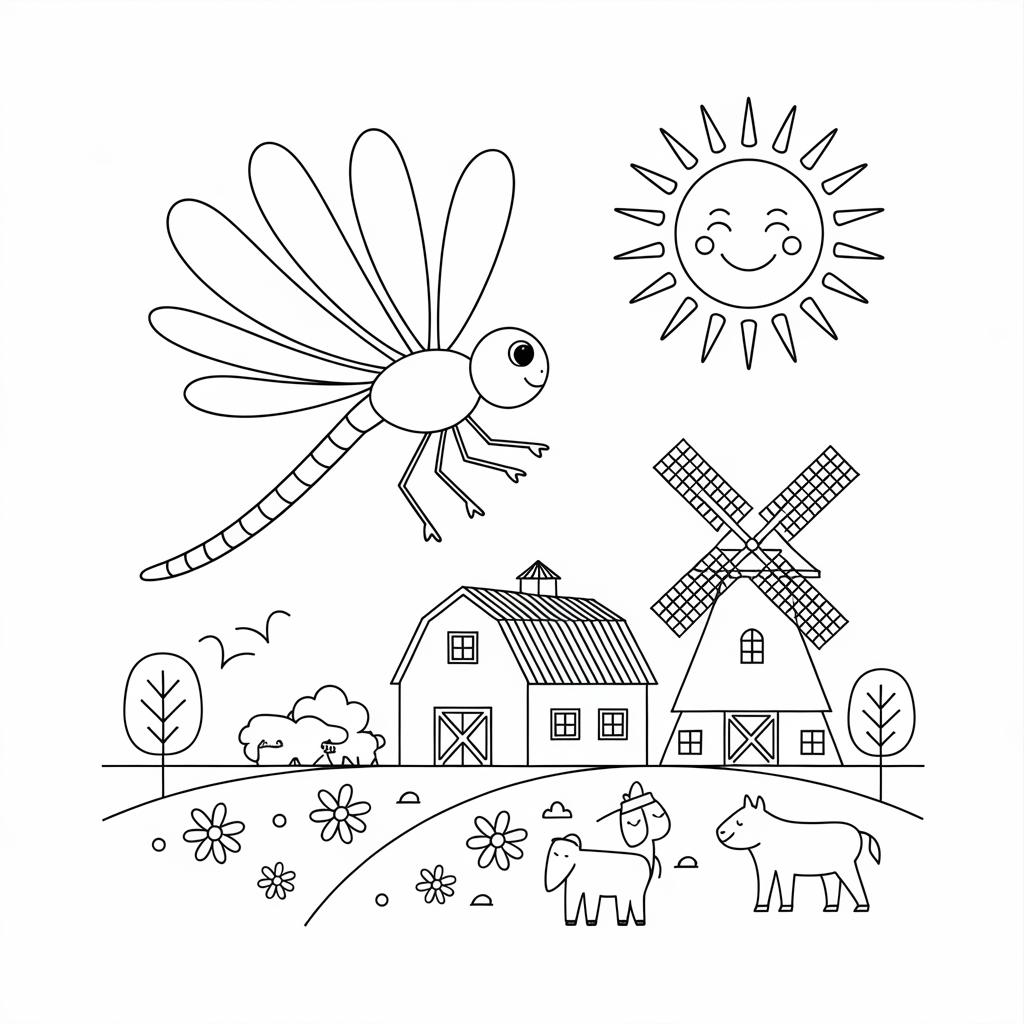 Dragonfly Over a Farm