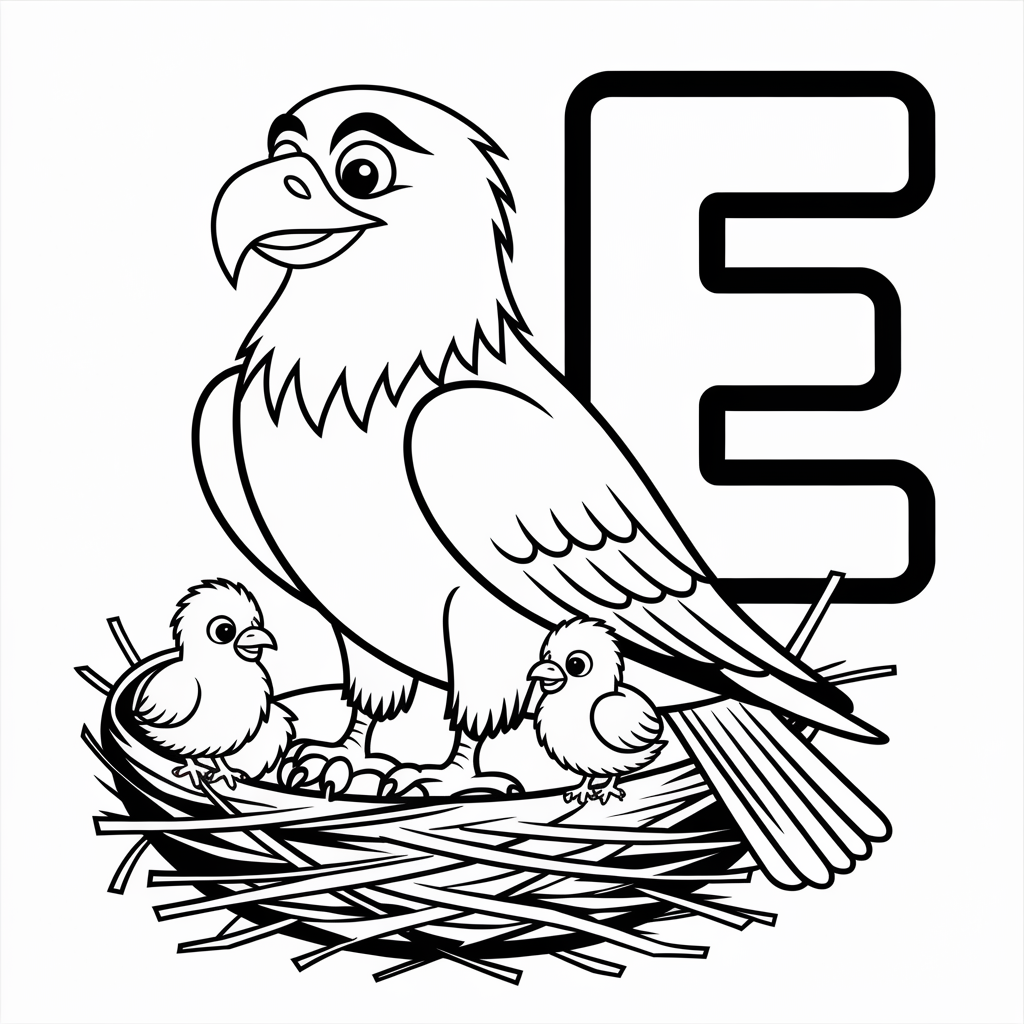 “E is for Eagle Nest Coloring Page