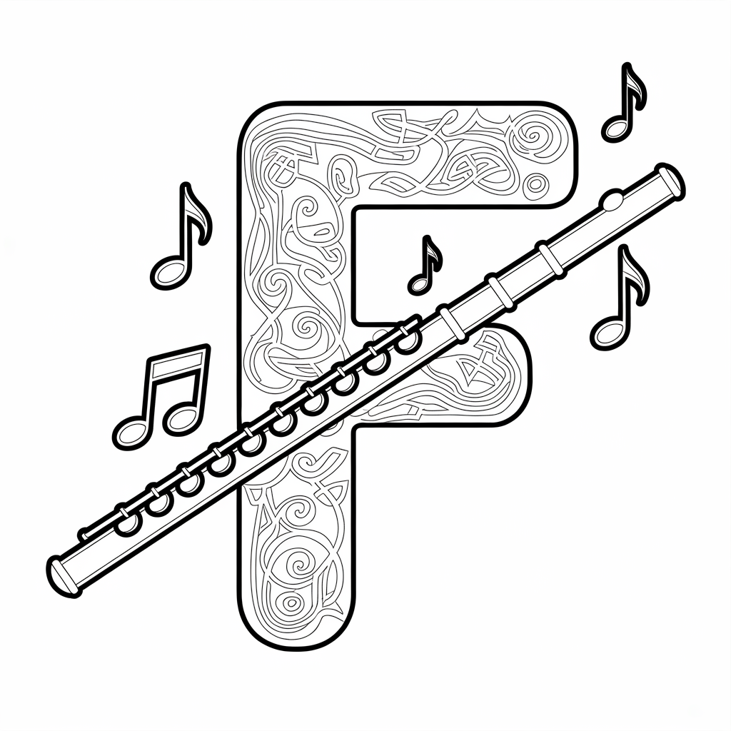Music-Themed F Coloring Pages 