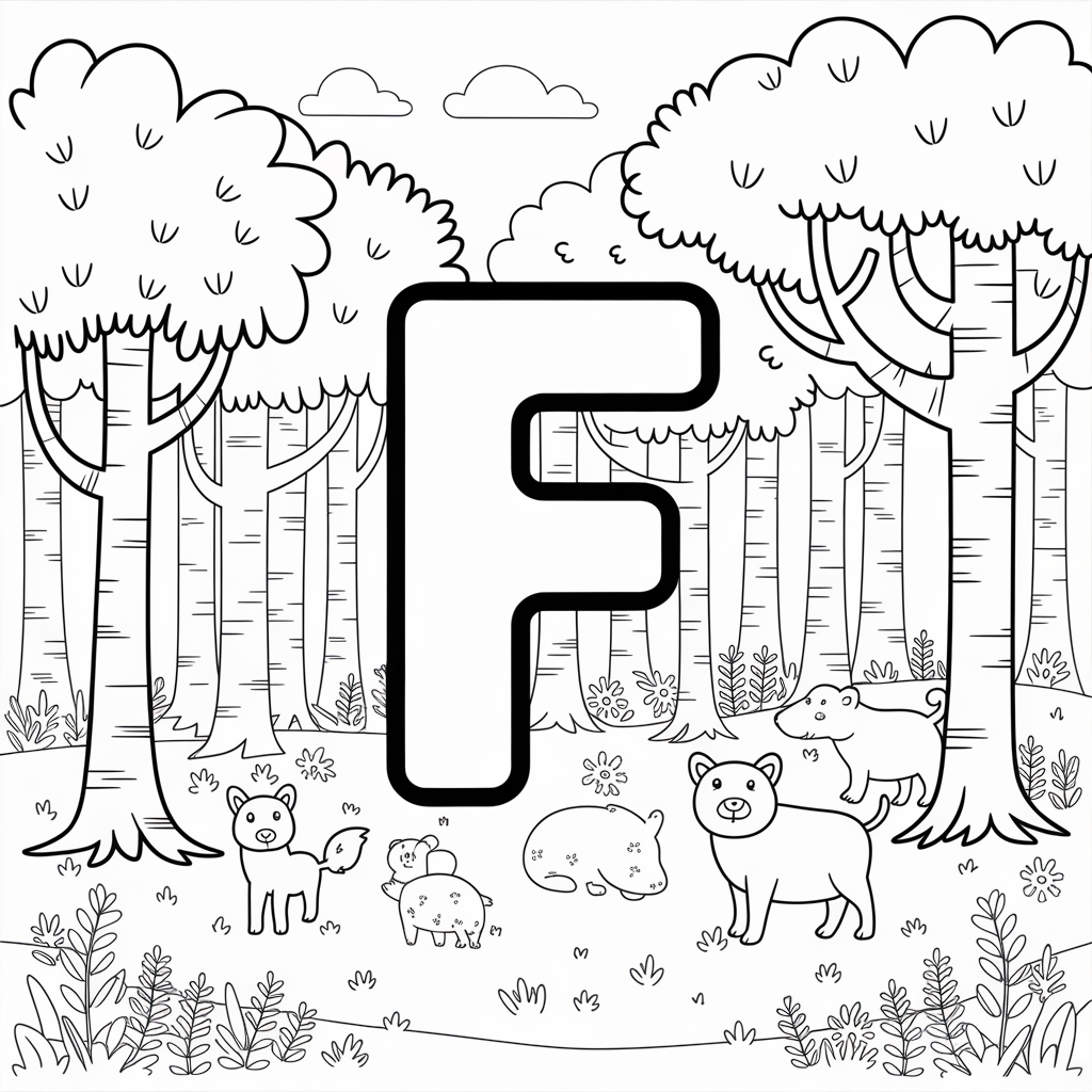 Nature-Themed F Coloring Page