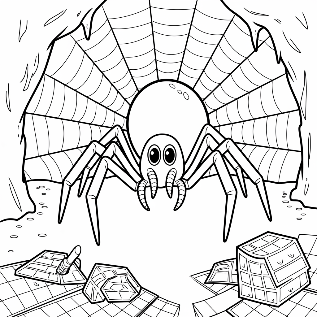 Giant Spider in a Webbed Cave